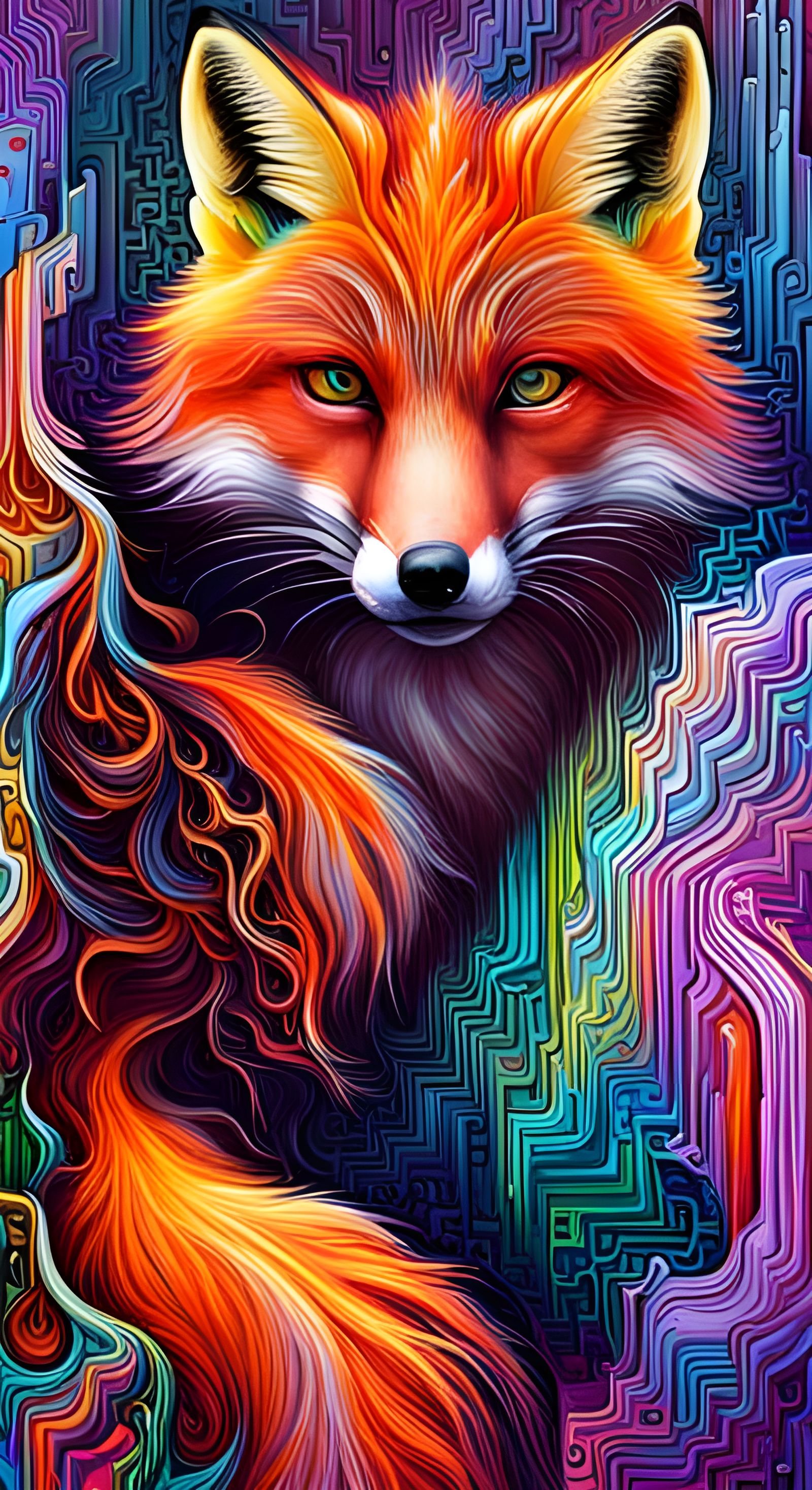 Graffiti Fox in Colorful Glitch Art Style