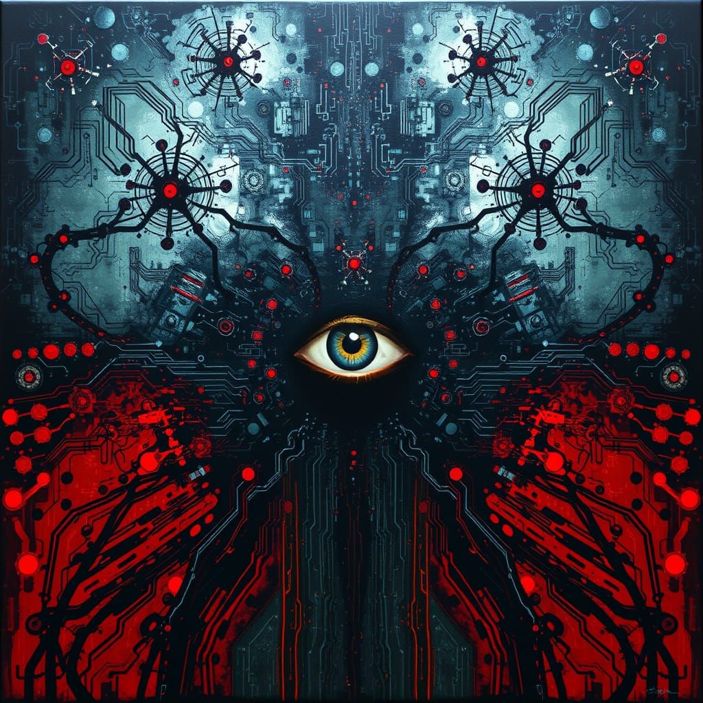 Surreal Rorschach Test Morphing into Tech Anxiety Art