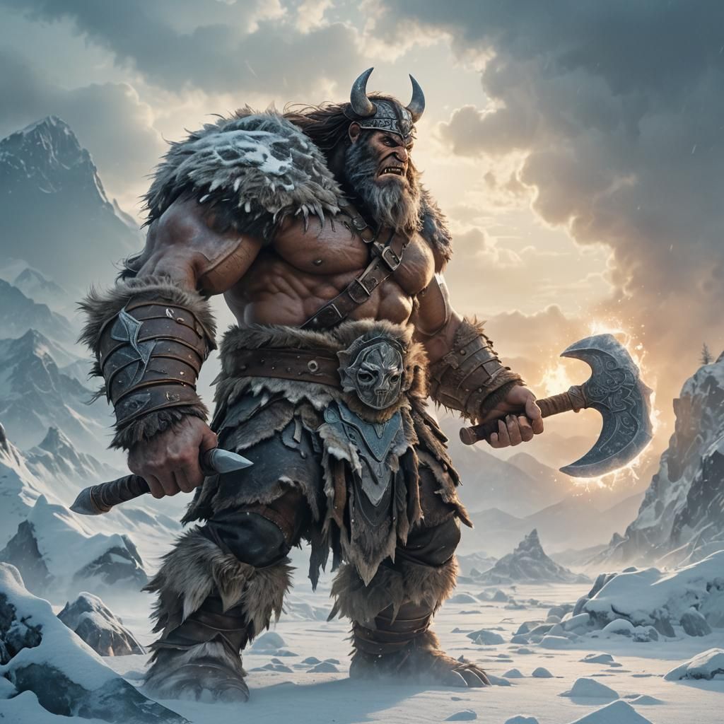Barbarian Warrior Emerges from Winter Frost