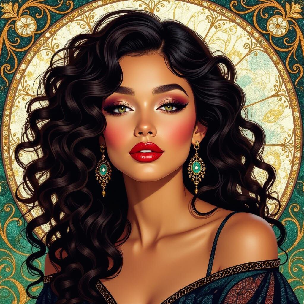 Art Nouveau Portrait of a Woman with Aura