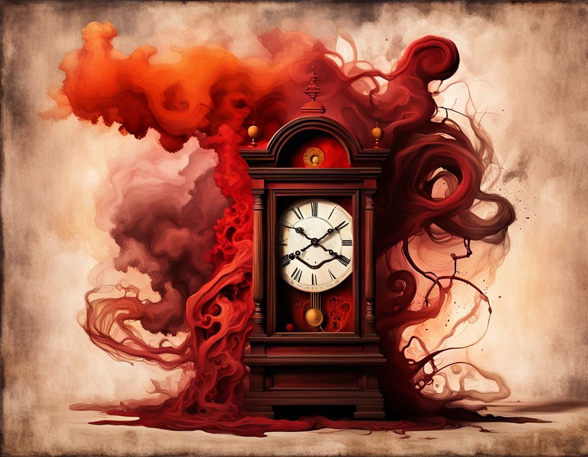 Surrealist Grandfather Clock Melts in a Smoky Void