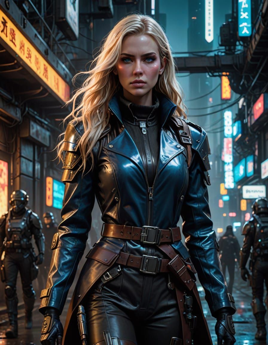 Cyberpunk Warrior in Neon Dystopia