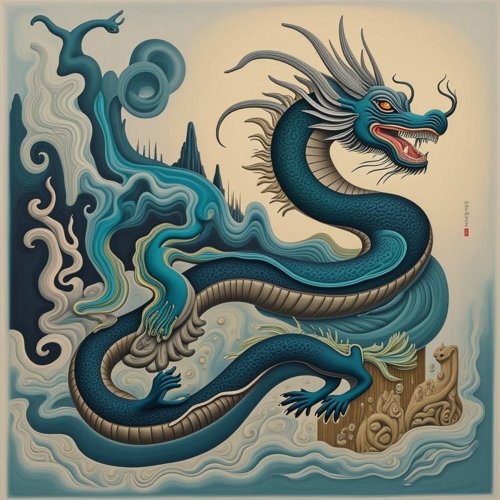 Majestic Chinese Dragon on Mist-Shrouded Mountain