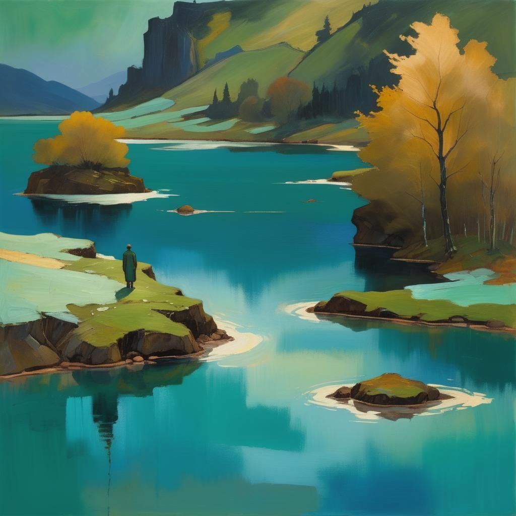 Expressionist Landscape with Figure in Gouache Impasto