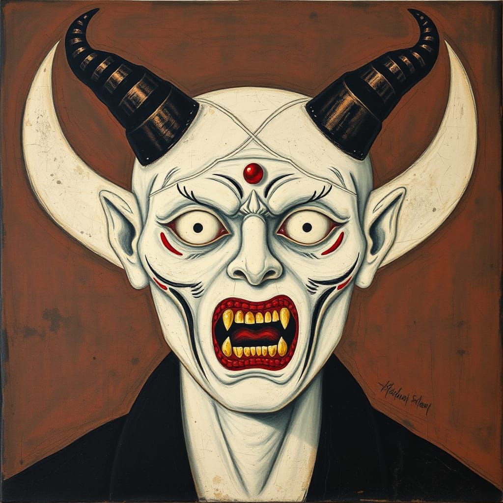 Diabolical Malevolent Portrait in Encaustic Punk Style