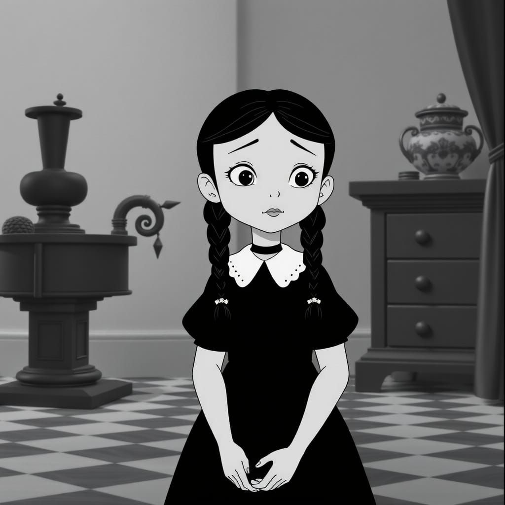 Wednesday Addams as a Child in 1916 Silent Film Style