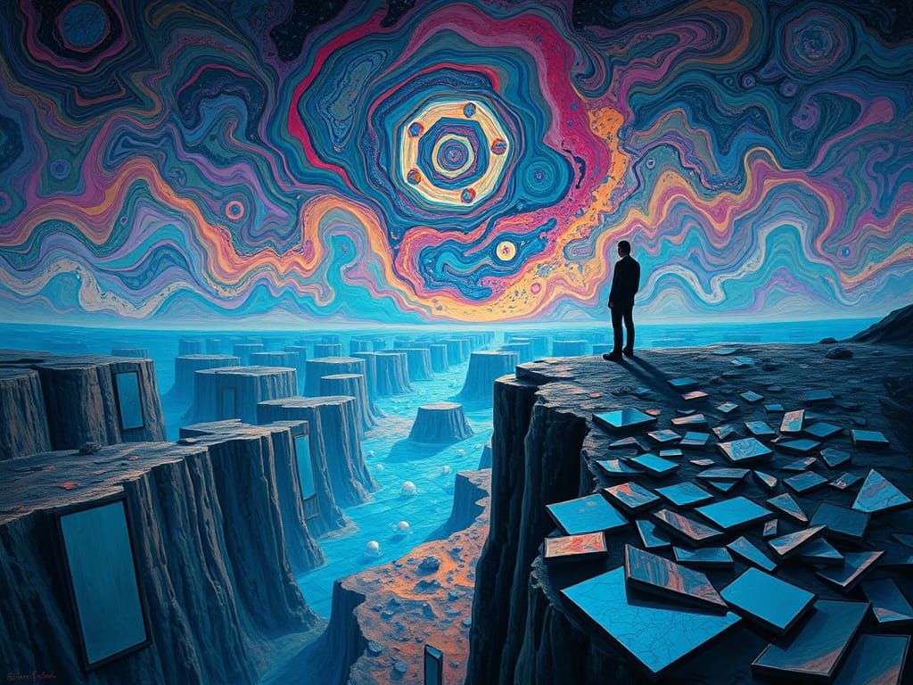 Figure on the Precipice: Surreal Abyss with Impossible Geome...