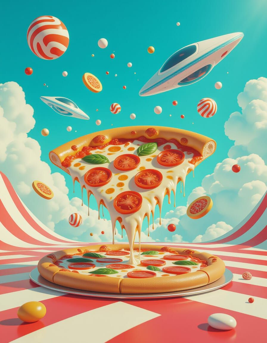 Upside Down Pizza in Surreal Digital Art