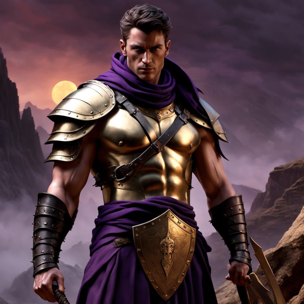 Roman Warrior in Canyon at Sunset: Fantasy Art