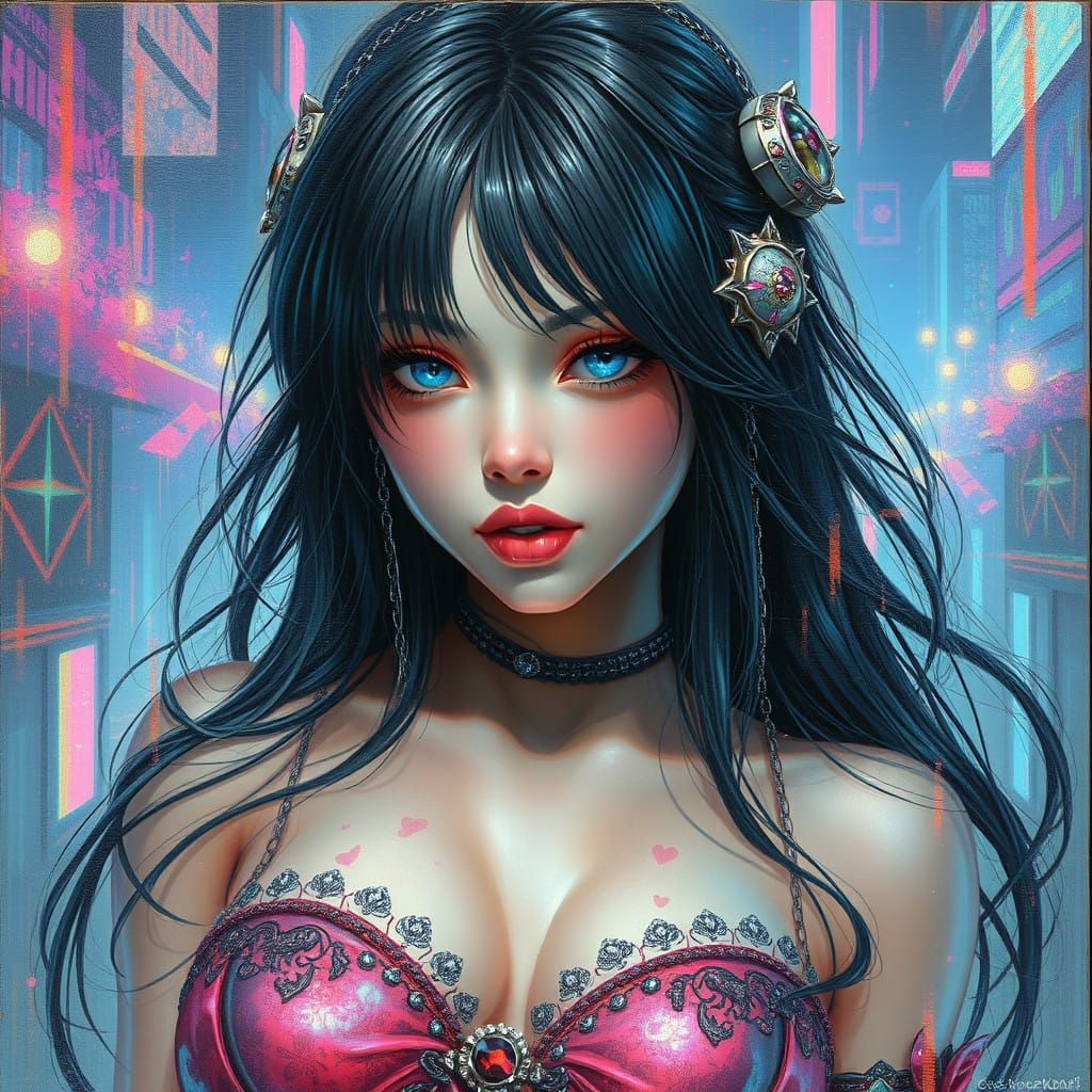 Surreal Tifa Lockhart Portrait in Holographic Digital Art