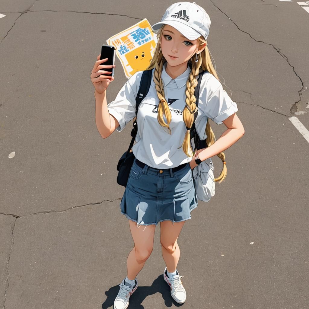 Anime Girl Selfie in Studio Trigger Style