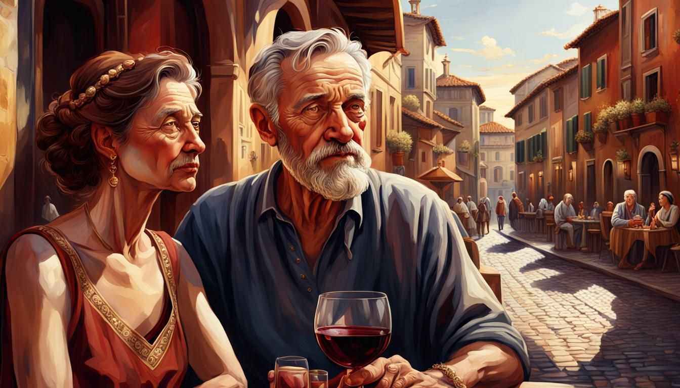 Old Man and Woman in Ancient Rome: Caravaggio Style