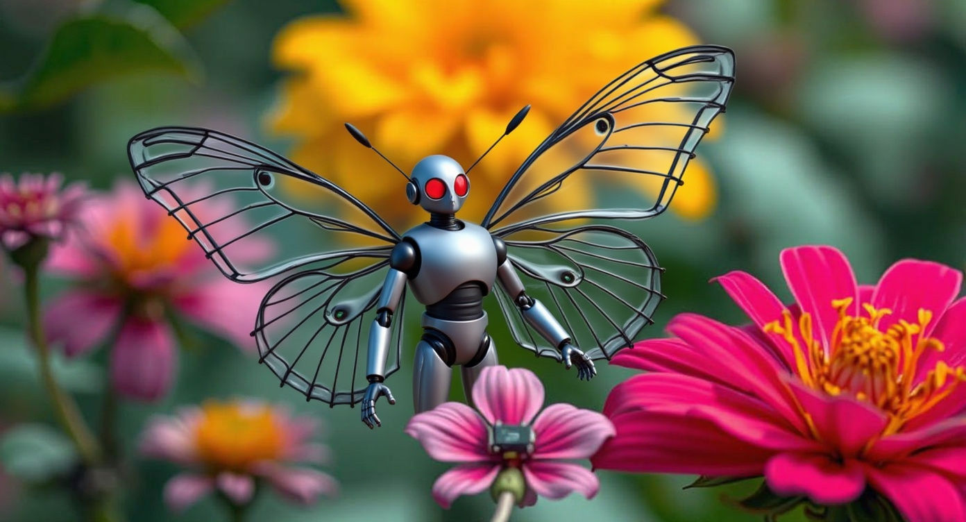Glass Butterfly with Microchips on Flower