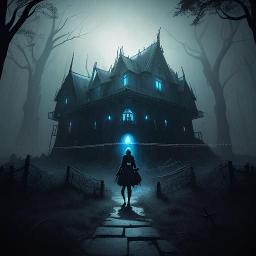 Chained Girl in Haunted House: Dark Fantasy Art