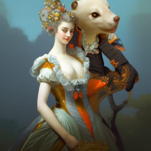 Marie Antoinette Portrait with Weasel, Art Nouveau Style