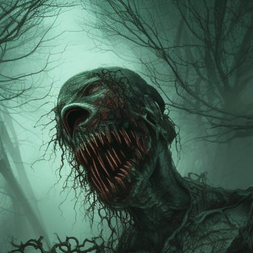 Hyperrealistic Ghoul Chasing Human in Horrorcore Ambiance