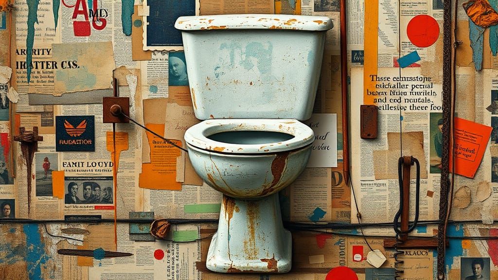 Eclectic Mixed-Media Collage in the Style of Robert Rauschen...