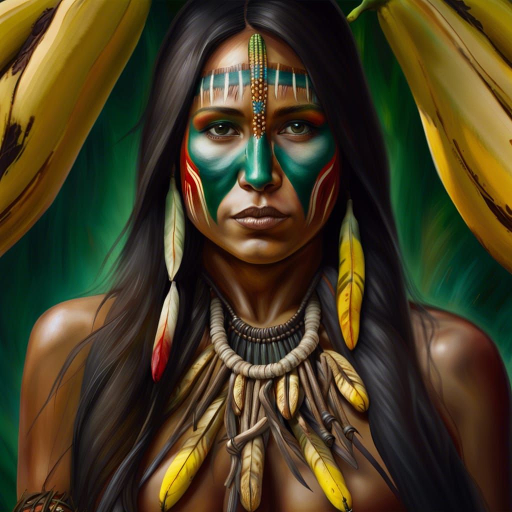 Native American Woman with Fruit, Hyperrealistic Splash Art