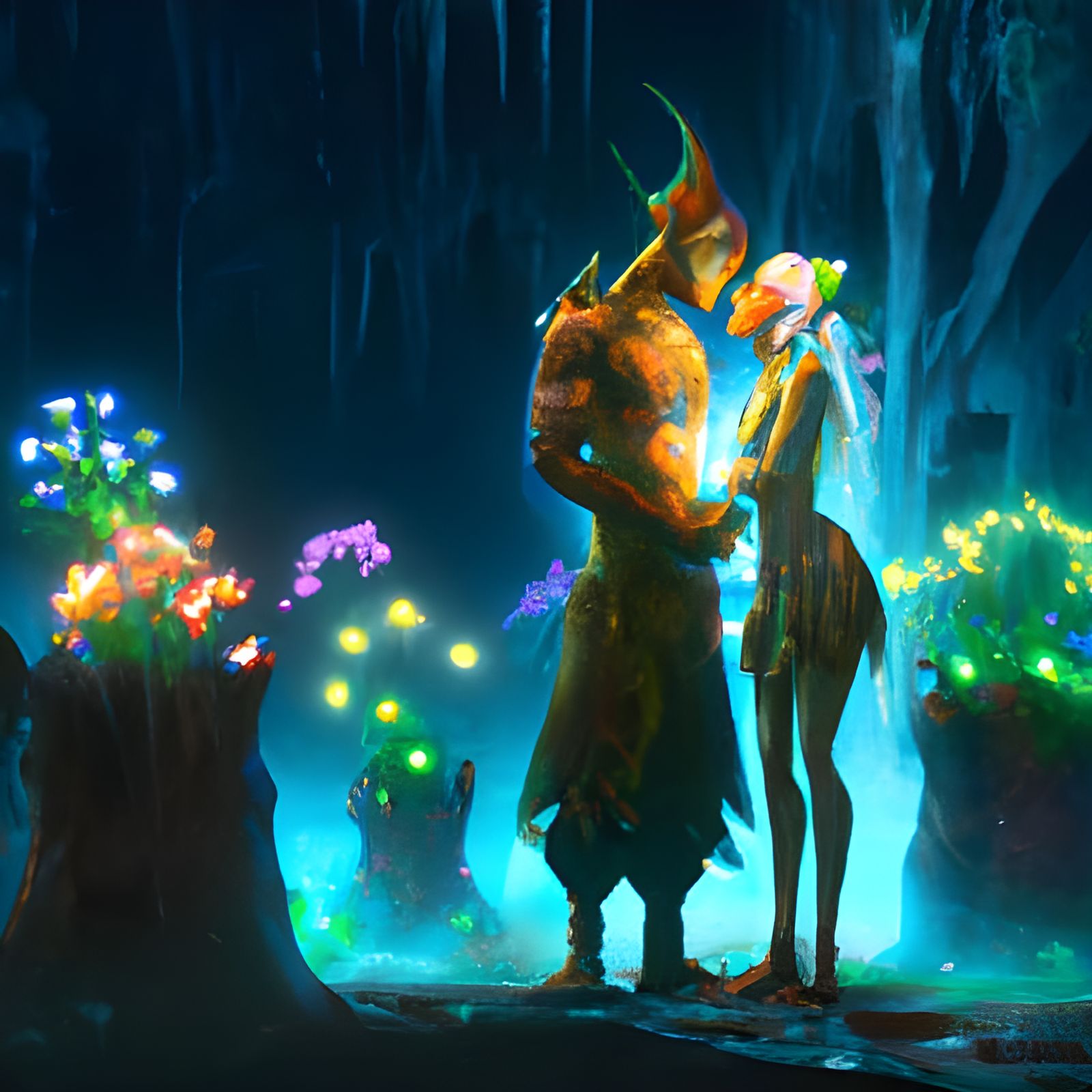 Phosphorescent Elvish Lovers in a Magical Scene