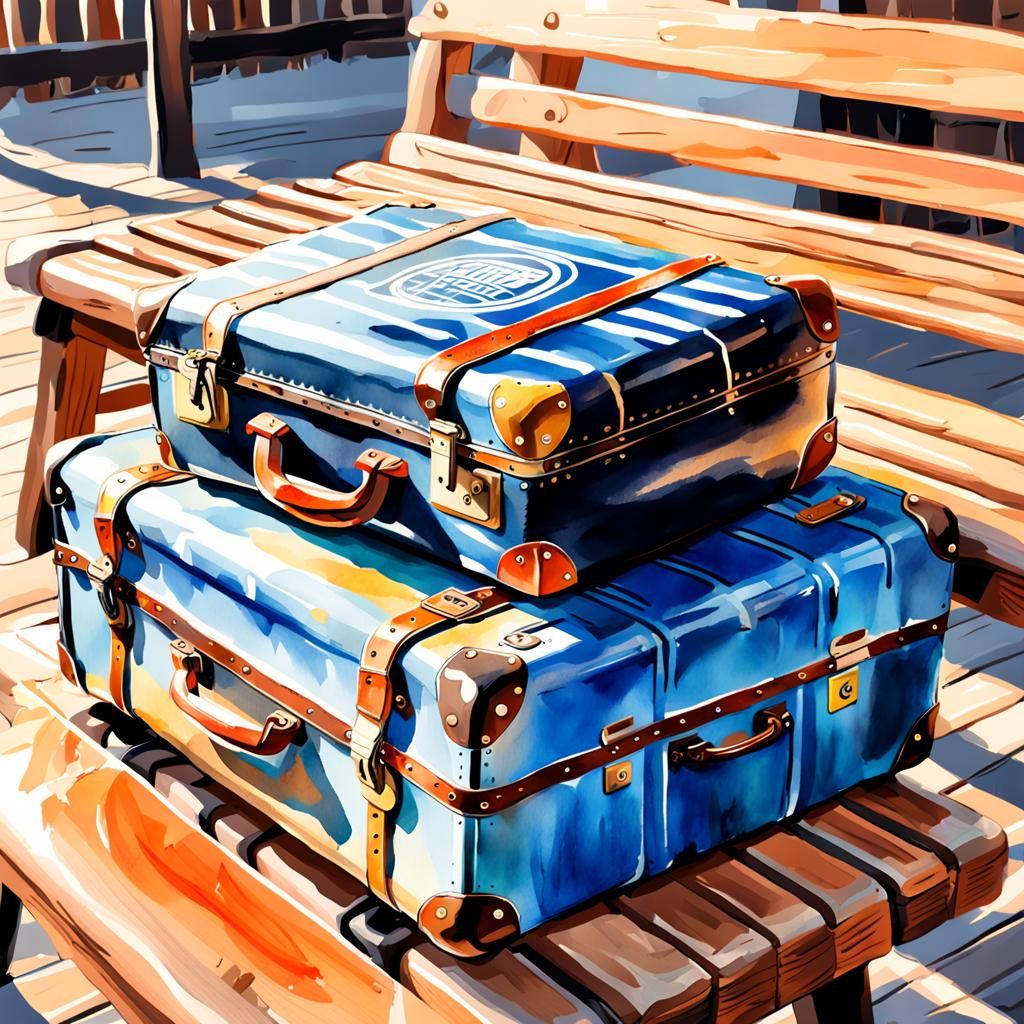 Vintage Suitcase: Watercolor Sketch in Oil Painting Style