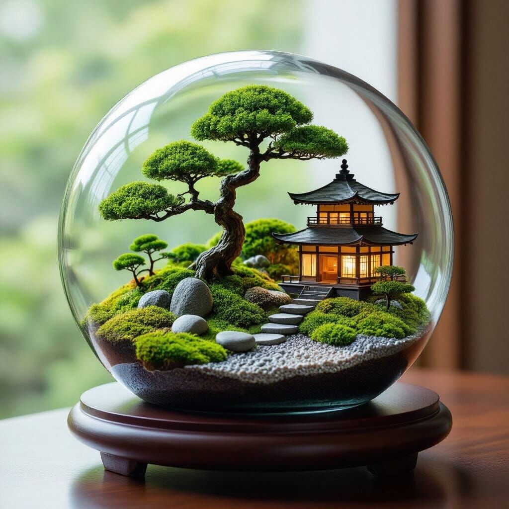 Bonsai Terrarium in Glass Sphere: Miniature Japanese Landsca...