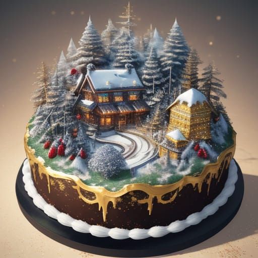 Winter Wonderland Christmas Cake in Anime Style