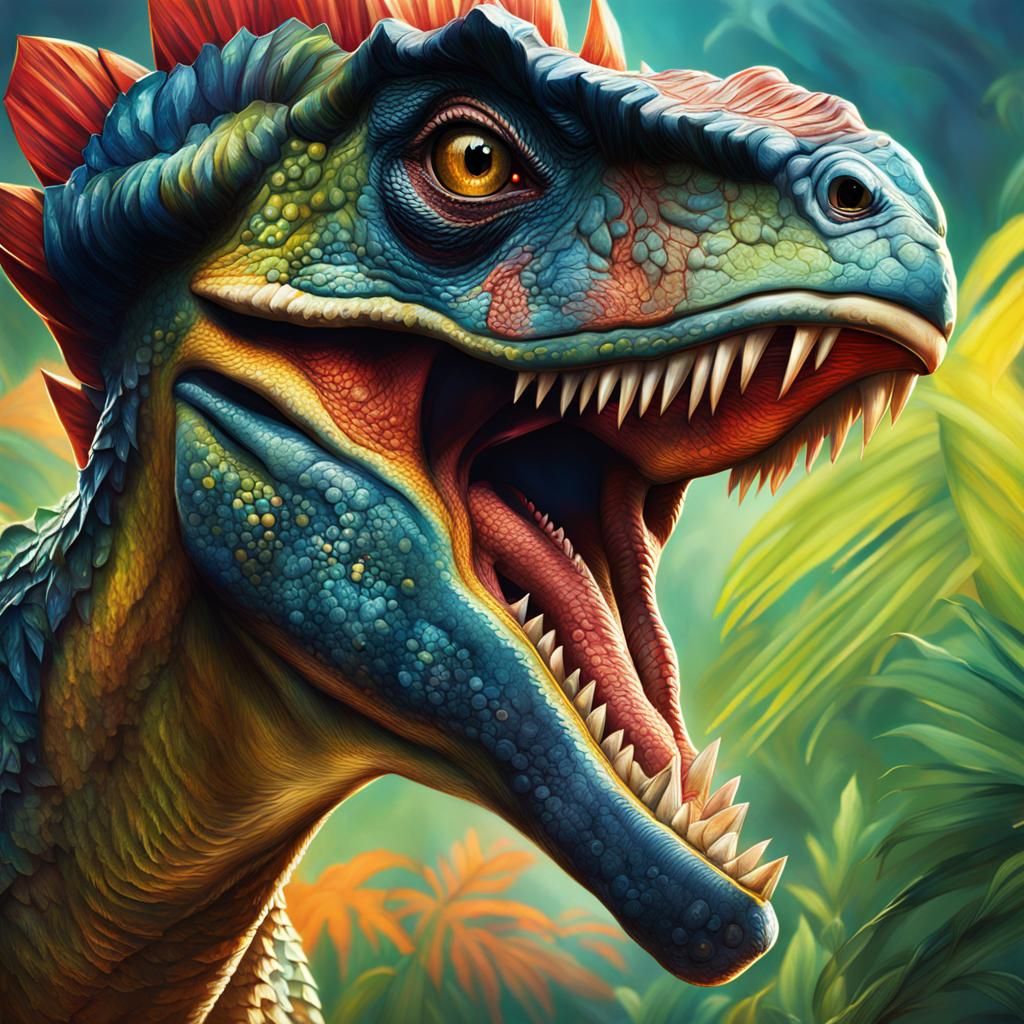 Hyperrealistic Dilophosaurus Splash Art Concept