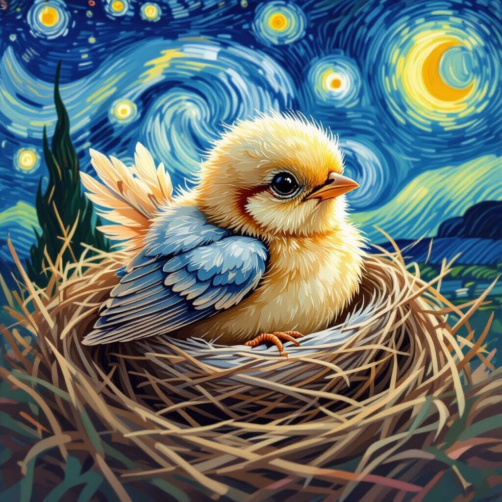 Celestial Bird Hatching: A Post-Impressionistic Vision