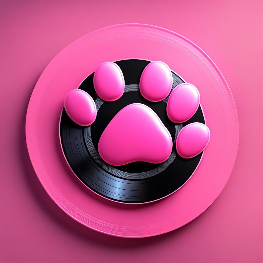 Pink Cat Paw Vinyl Record Design in 3D