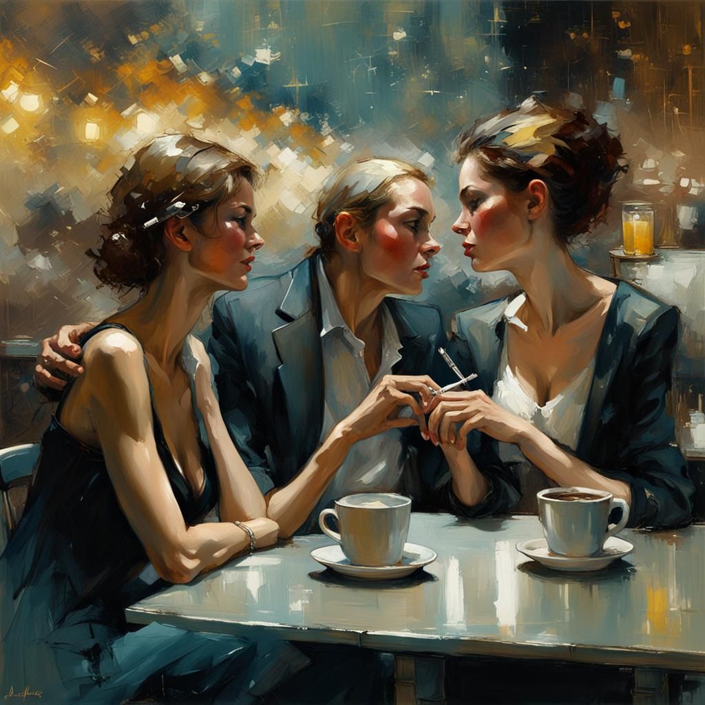 Cafe Scene in Impressionist Style