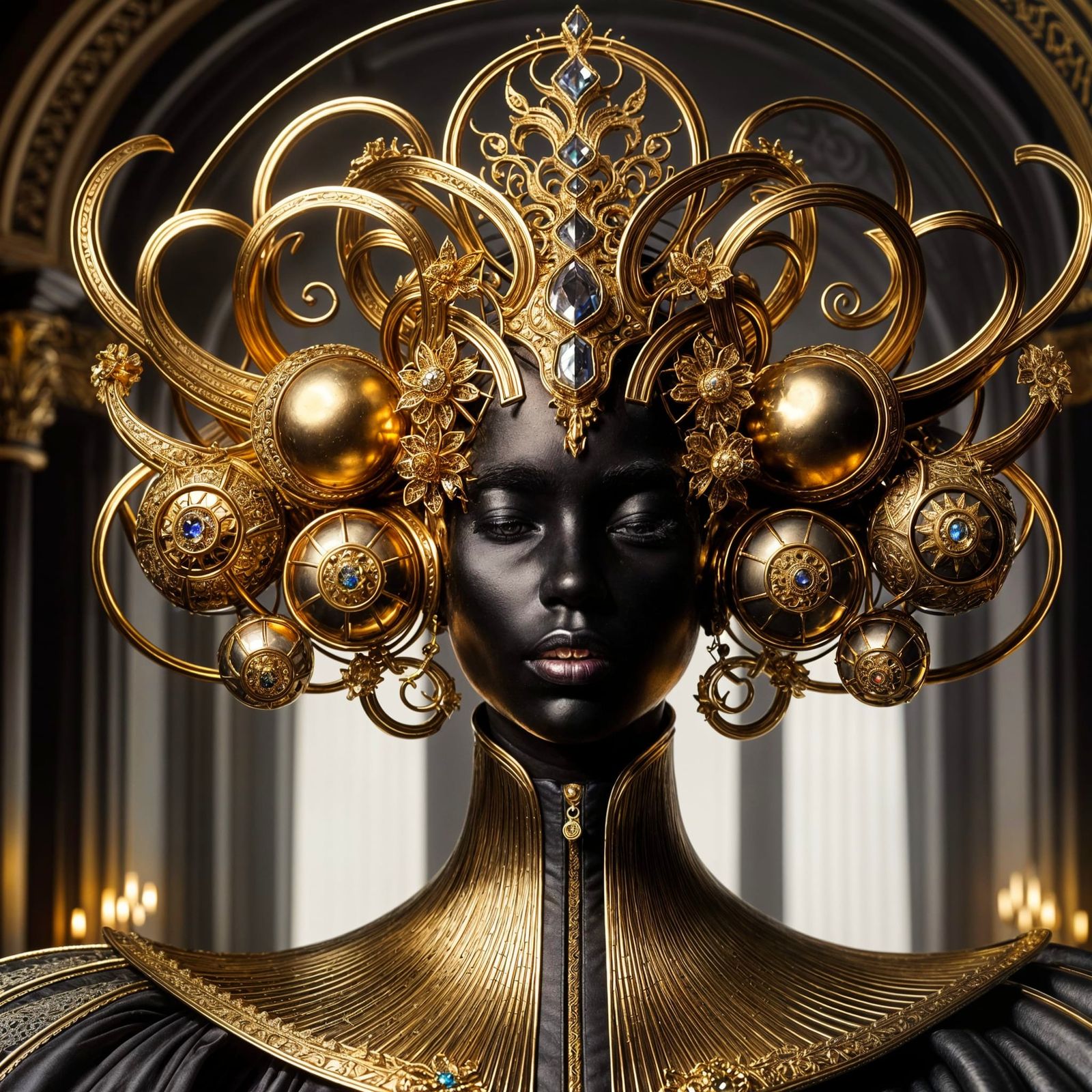 African Futuristic Princess in Golden Regalia