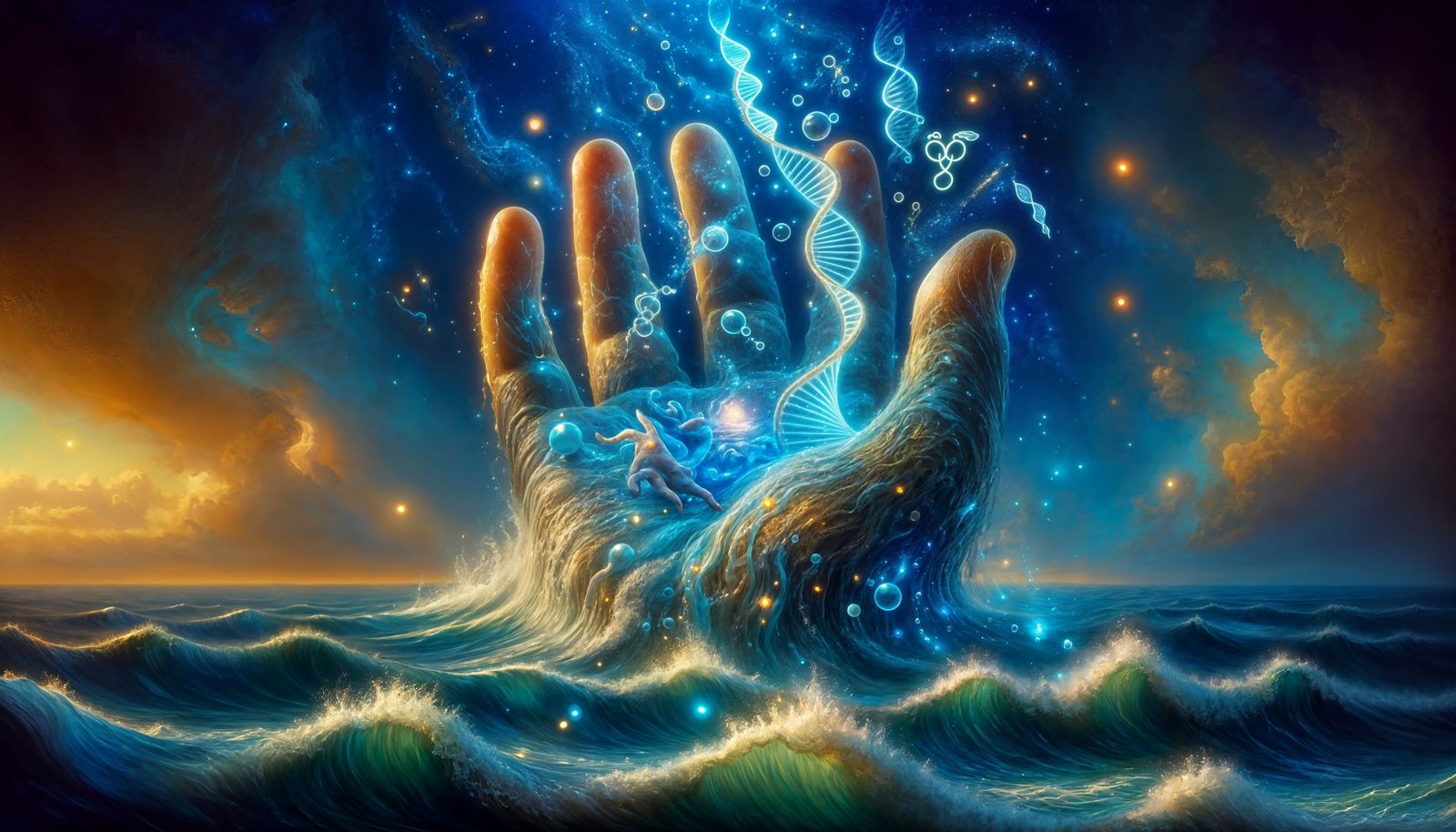 Surreal Hand Emerges from Ocean Depths