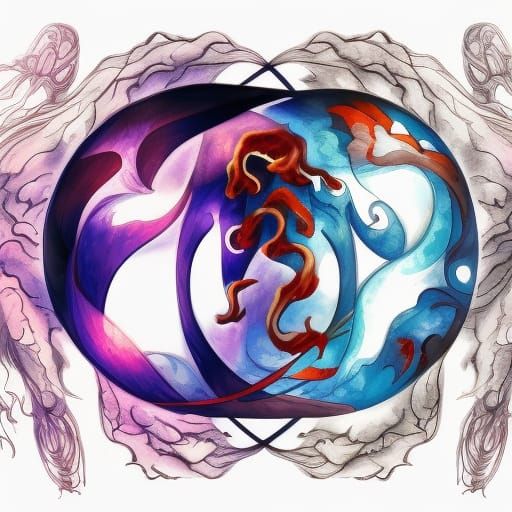 Fire and Ice Yin Yang in Anime Style