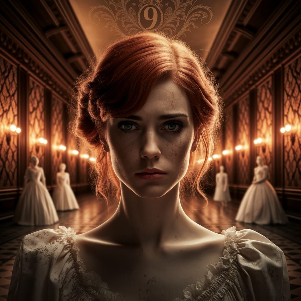 Sorrowful Woman in Ballroom, Crewdson-Style Dramatic Lightin...