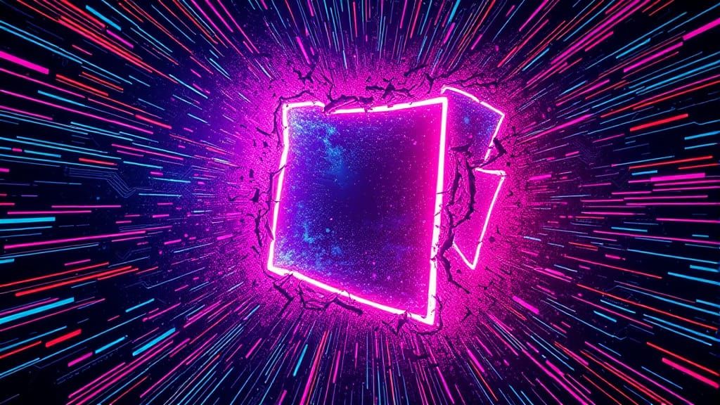 Cyberpunk Digital Apocalypse Unfolds as Fragmented Square Sh...