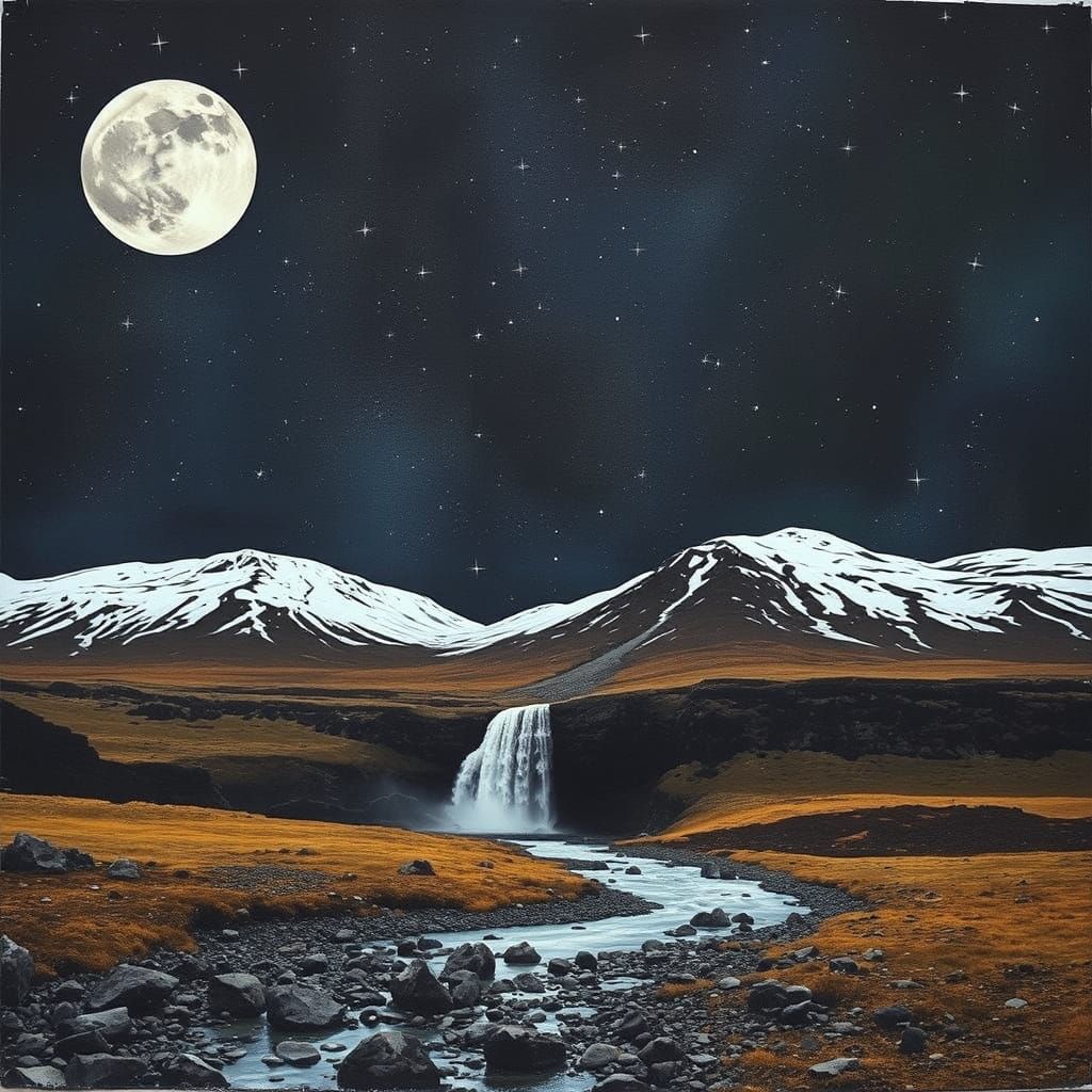Moon Falls Collage Inspired by Icelandic Art