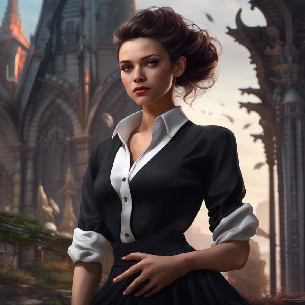 Fantasy Woman in White Blouse: Alluring Digital Art