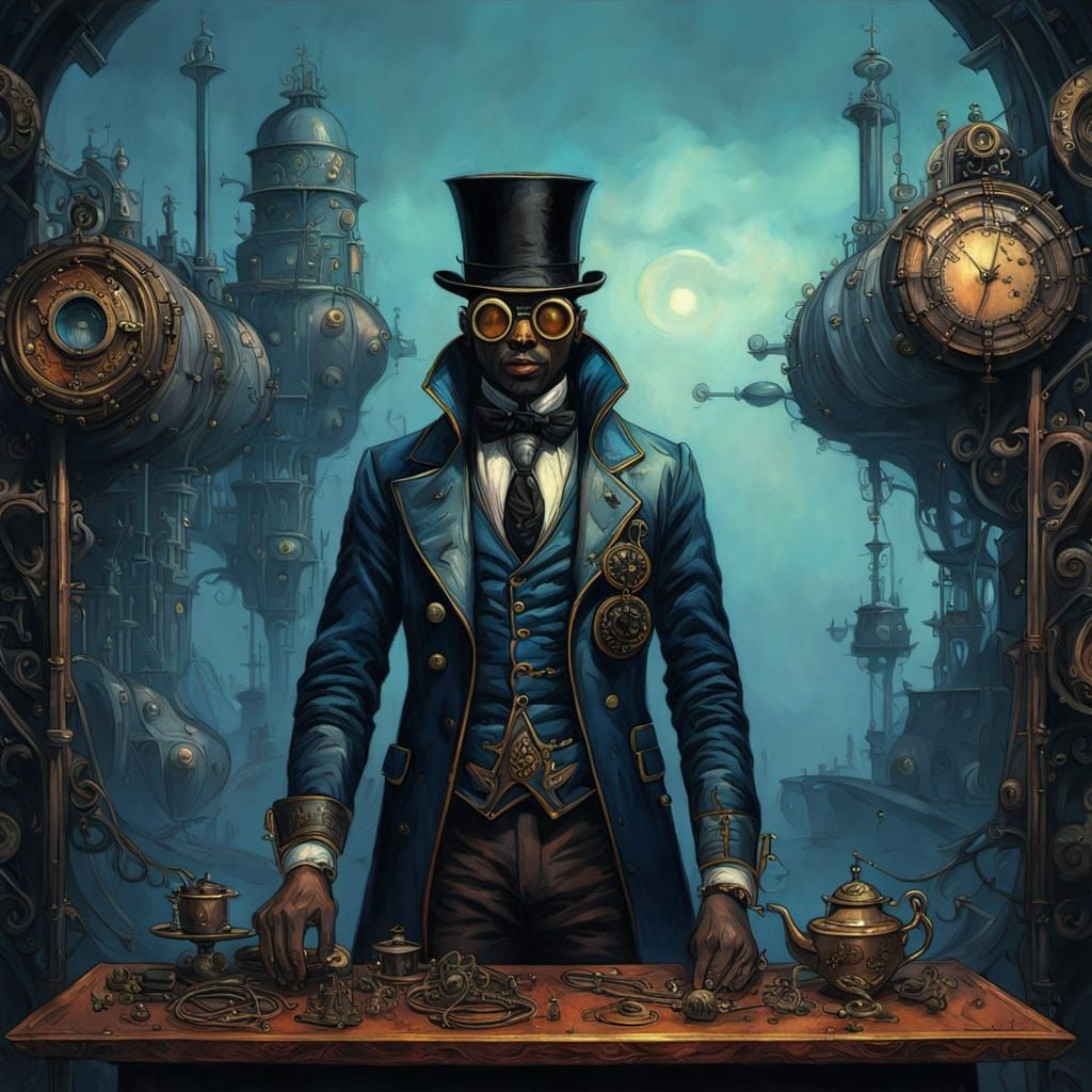 Elegant Steampunk Gentleman Amidst Whirring Clockwork