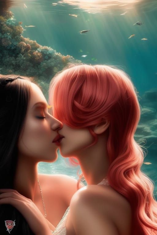 Lesbian Mermaids Kissing: A Hyperrealistic Masterpiece