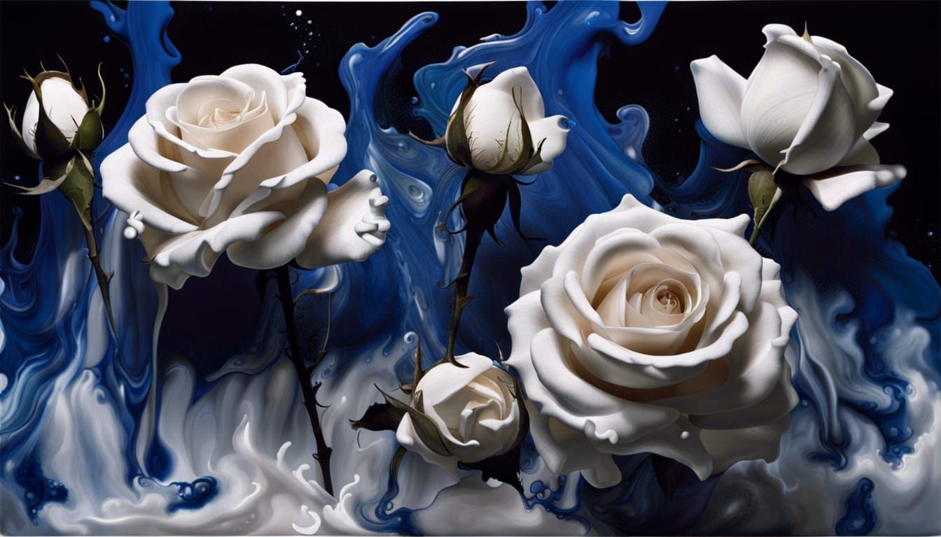 Dark Blue Ink Roses Dissolving into Smoke