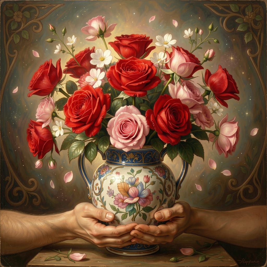 Ethereal Red Rose Vase in Romantic Style