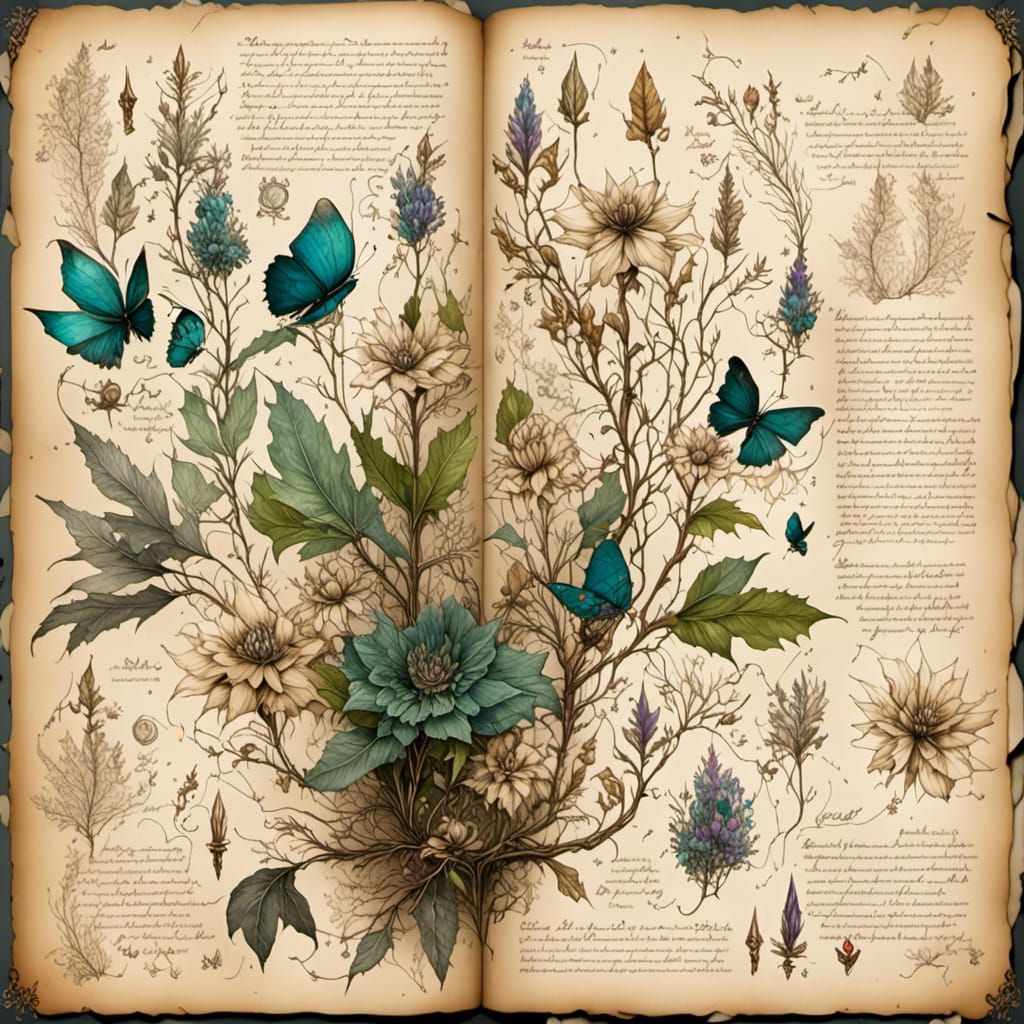 Botanical Herbarium Page with Journal Notes in Dark Academia