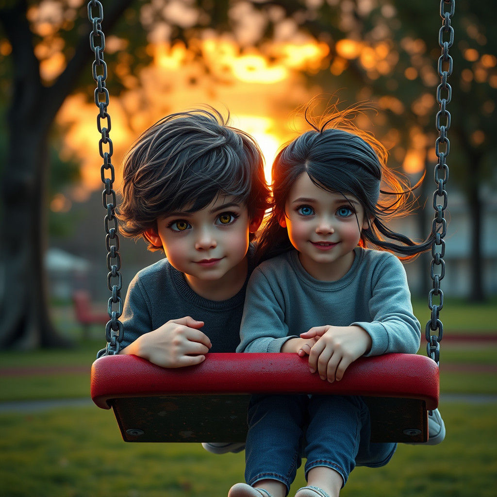 Children Playing on Swingset: Fantasy Concept Art