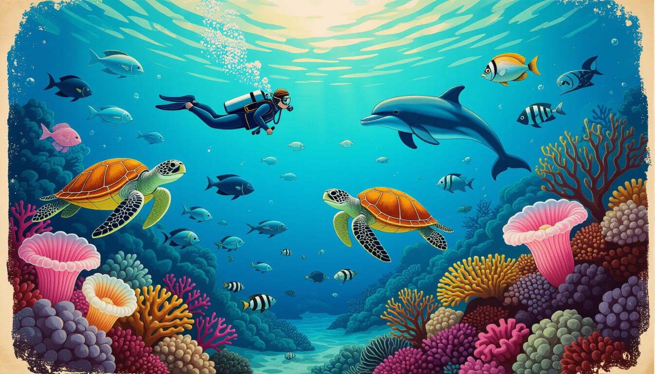 Baroque Rococo Deep-Sea Scene with Coral Reef