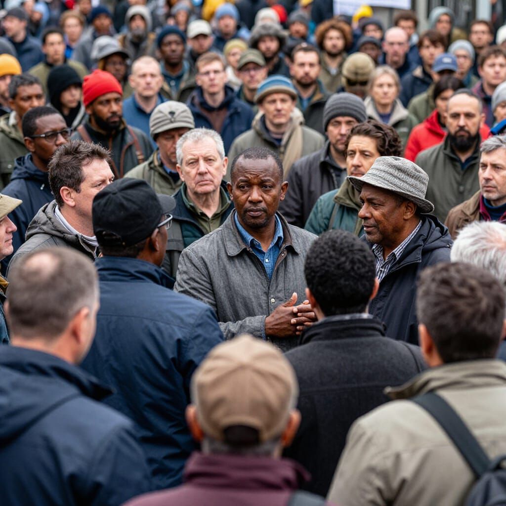 A large crowd of ordinary working people