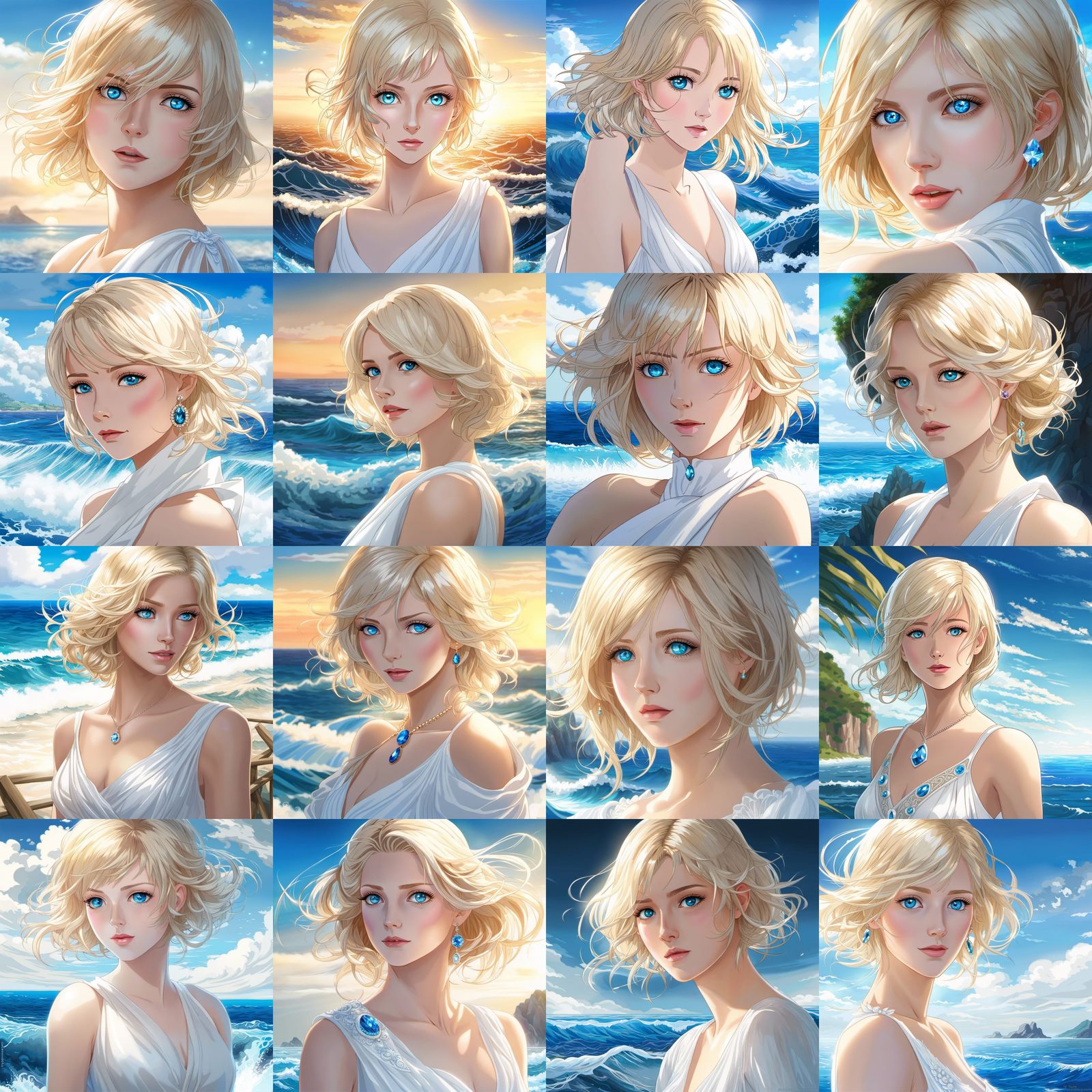 Anime Portrait: Blonde Woman with Ocean Backdrop