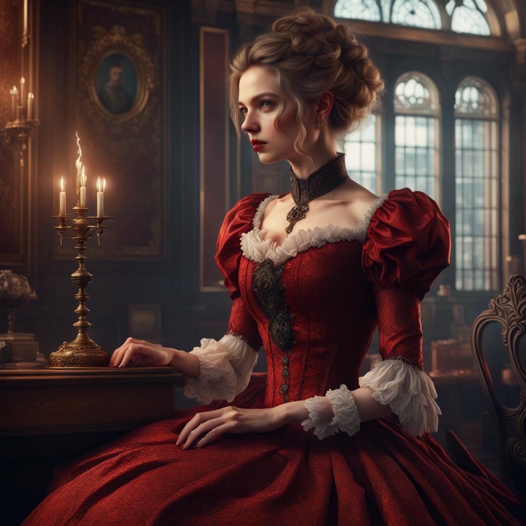 Victorian Girl with Thorn, Detailed Digital Art