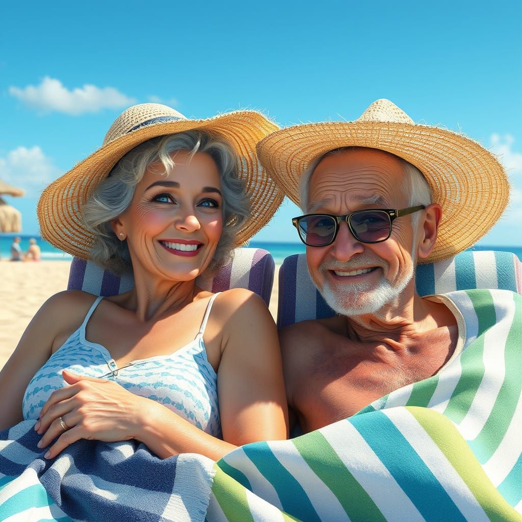 Couple Soaks Up Sun on Beach in Studio Ghibli Style