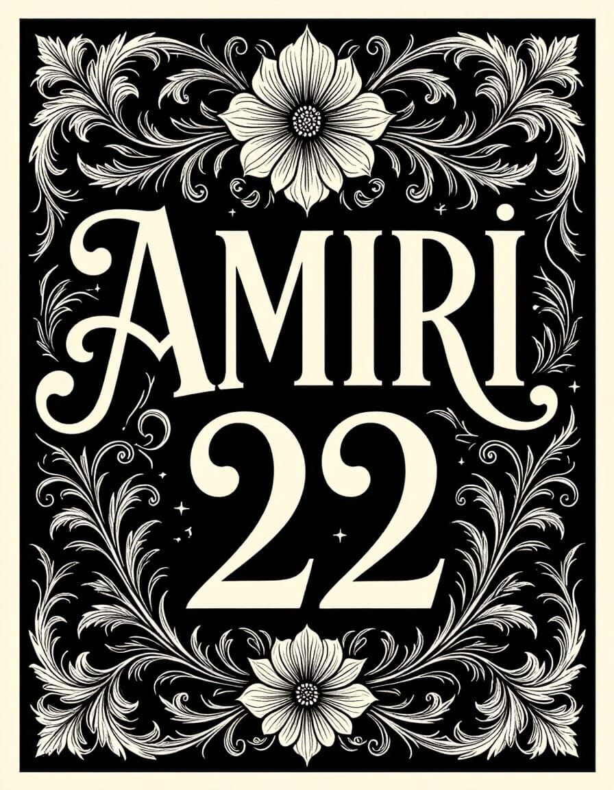 Intricate 'AMIRI 22' Lettering in Elegant Serif Font