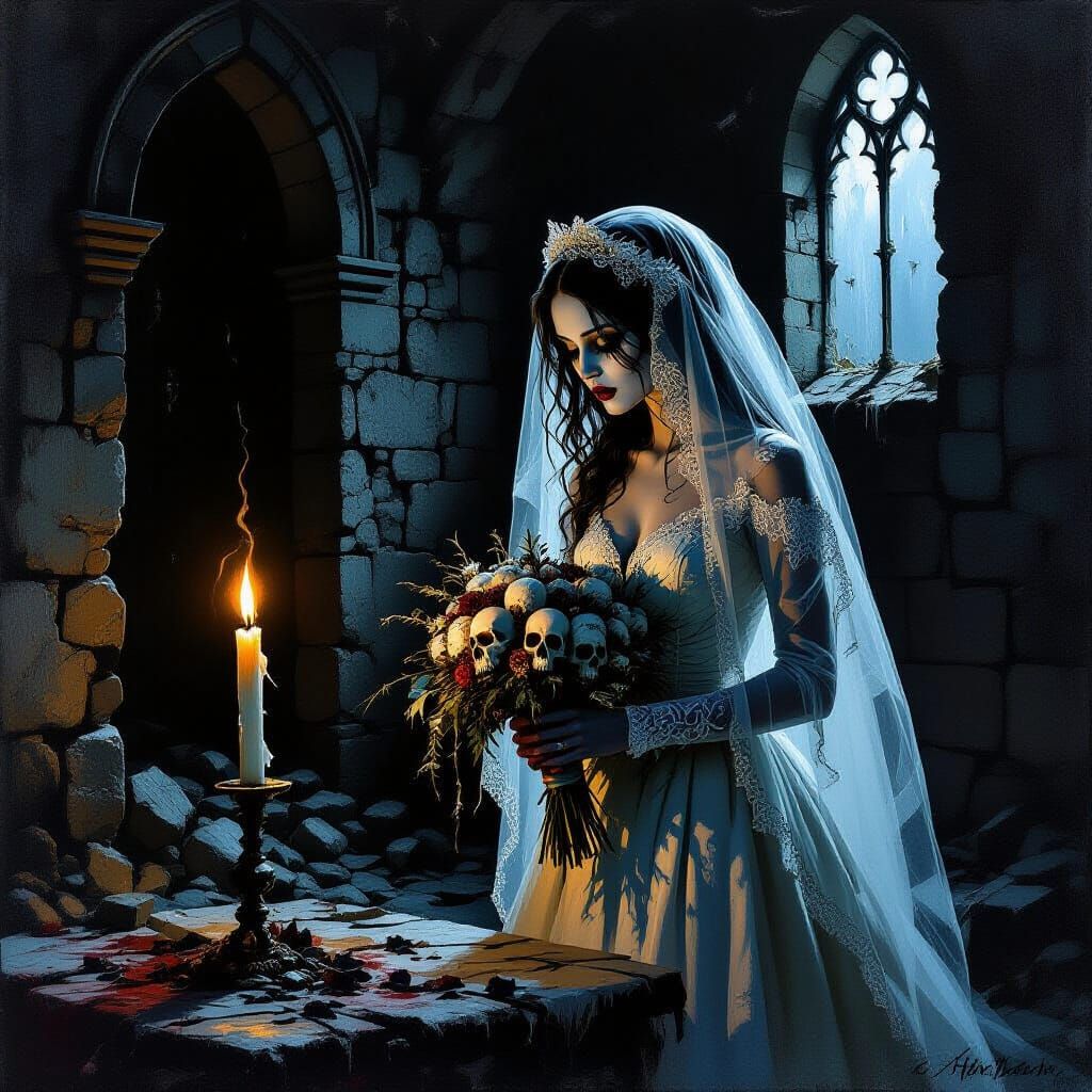 Spectral Bride in Halloween Chapel Ruins
